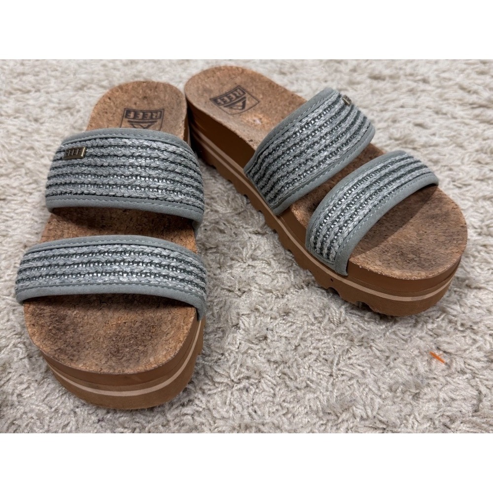 Reef  Cushion Vista High Platform Slide Sandals Seafoam Women's 7 Boho Beach